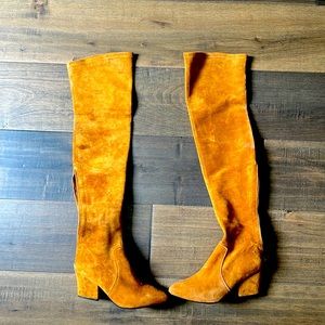 Cognac suede over the knee boots